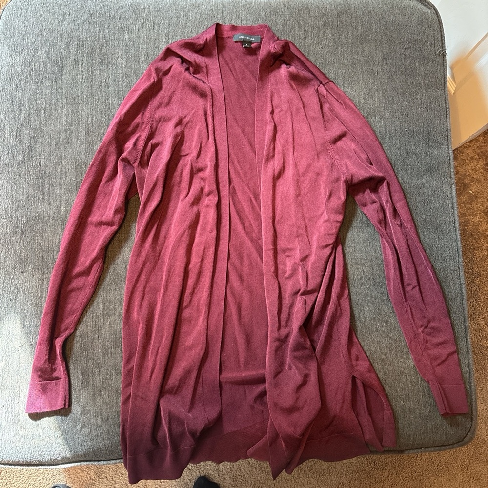 Ann Taylor Deep Red Open Front Cardigan